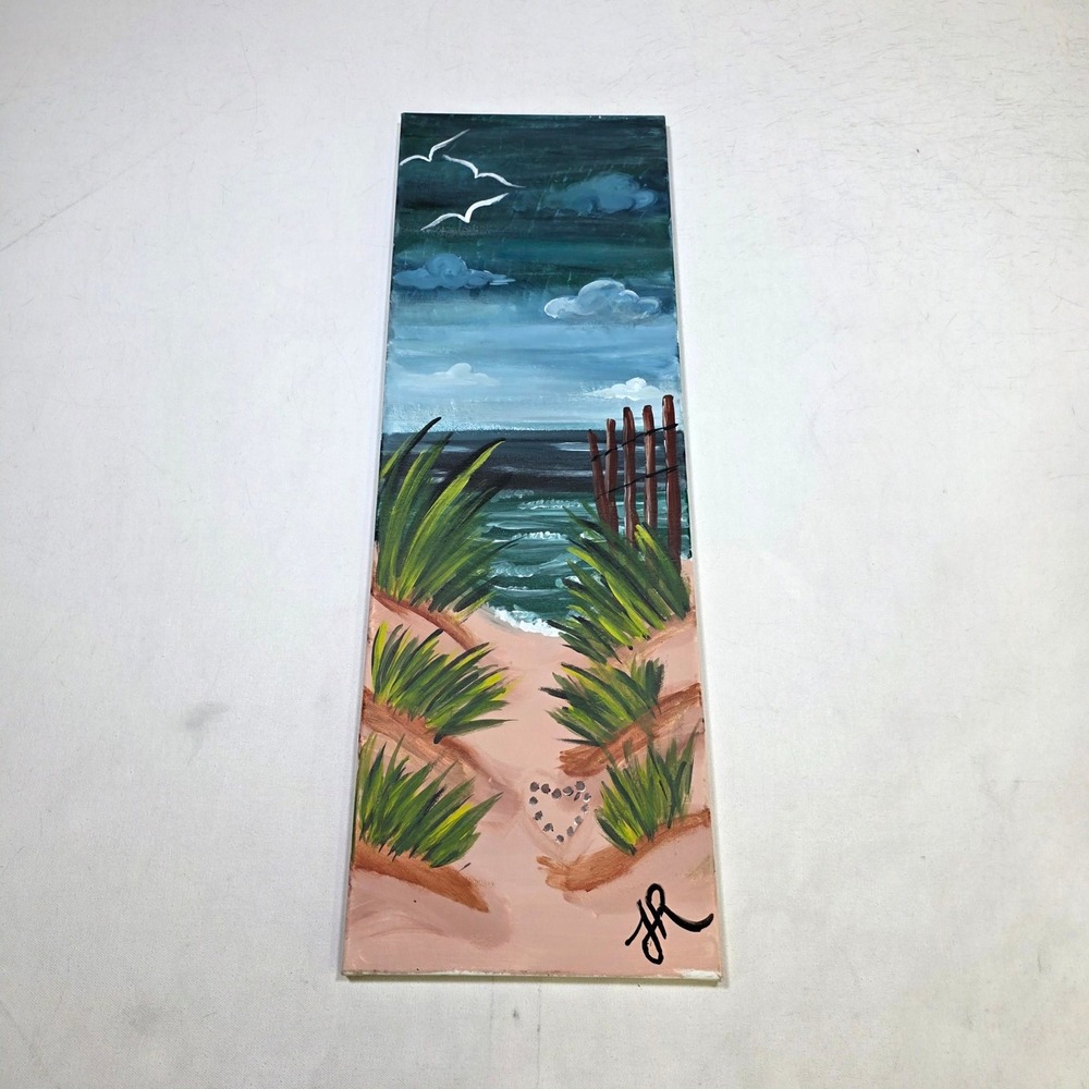 Hand Painted Beach Path Painting 30x10 Multicolor Acrylic Canvas Seascape Beach